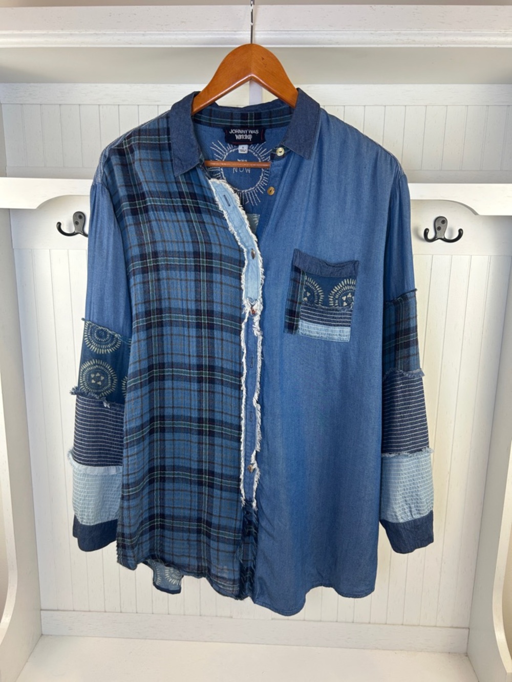 Johnny Was Workshop Plaid Patchwork Button Down S